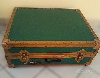 Raro Baule Valigia Vintage Verde Legno e Ottone