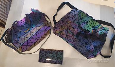 Set zaino borsa e portafoglio iridescente 