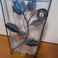 vaso vetro e ferro battuto 