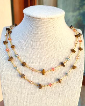 Collana occhio di tigre e cristalli 