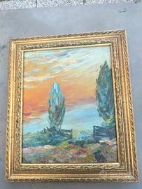 olio su tela paesaggio al tramonto 40x32