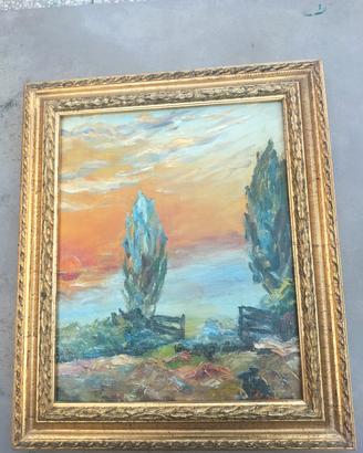 olio su tela paesaggio al tramonto 40x32