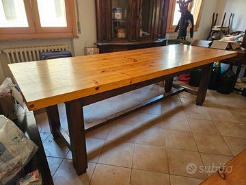 Tavolo legno massiccio con 2 panche