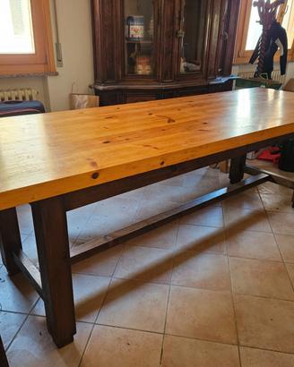 Tavolo legno massiccio con 2 panche