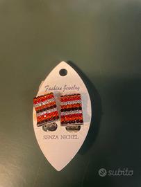 Orecchini clip strass rossi arancio senza nichel