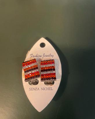 Orecchini clip strass rossi arancio senza nichel