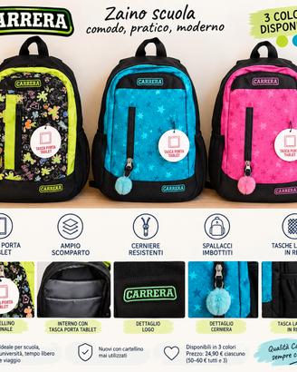 Zaino Carrera nuovo con tasca porta tablet