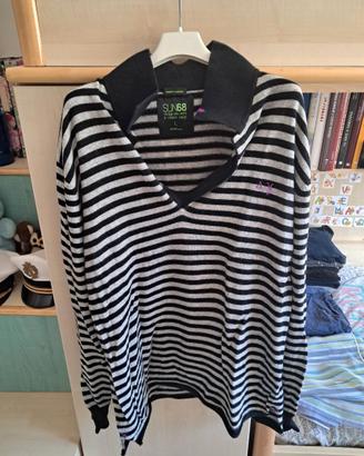 Maglione a strisce blu grigio con colletto Sun 68