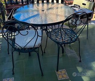Tavolo Ferro e Vetro e 4 Sedie Ferro da Giardino