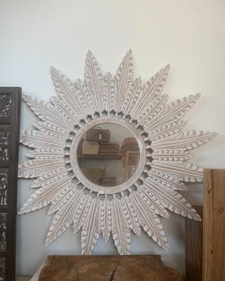 Specchio sole in legno intagliato diametro 90 cm