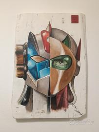Quadro Goldrake e Actarus su Tavola Antica-Unico
