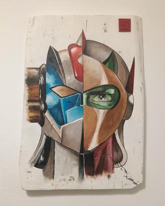 Quadro Goldrake e Actarus su Tavola Antica-Unico