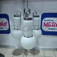 LAMPADARIO VINTAGE 3 LUCI SFERE VETRO BCO SATINATO