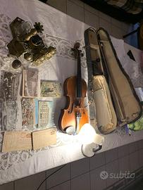 Violino Accessori studio e cartoline antiche