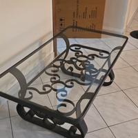 Tavolino in ferro battuto con vade in vetro