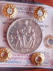 RARA 5 LIRE FAMIGLIA 1937  SPL+ PERIZIATA
