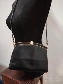 pochette vintage in pelle blu scura 