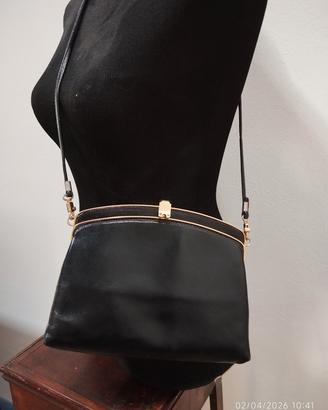 pochette vintage in pelle blu scura 