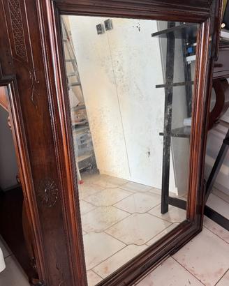 Grande specchio antico da parete in legno massello