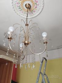 lampadario vintage ottone con cristalli  