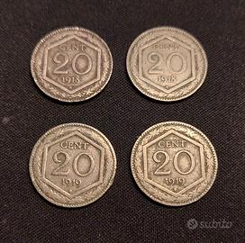 20 centesimi esagono anni 1918 e 1919