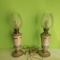 Coppia di Lampade Antiche a Petrolio Elettrificate