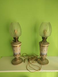 Coppia di Lampade Antiche a Petrolio Elettrificate