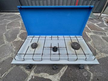 Fornello gas campeggio portatile 2 fuochi