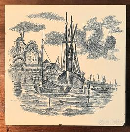 Piastrella Dipinta Blu Vintage 