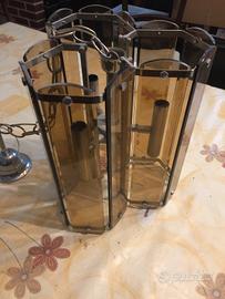 lampadario vetro e acciaio
