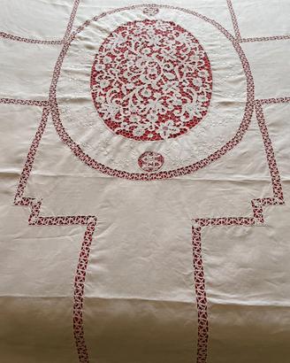 TOVAGLIA TOMBOLO IN LINO-220 X 140-STEMMA-ANNI '50