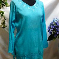 Top boho maglia tunic corta donna celeste azzurra