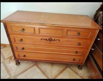 Cassettiera in legno massello vintage con 4 casset