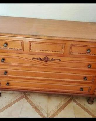 Cassettiera in legno massello vintage con 4 casset