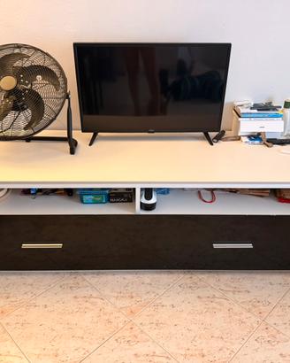 Mobile porta TV basso bianco e nero con 2 cassetto
