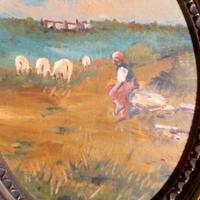 pittura ad olio su cornice ovale antica