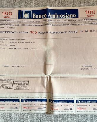 Azione Storica Banco Ambrosiano anno 1976