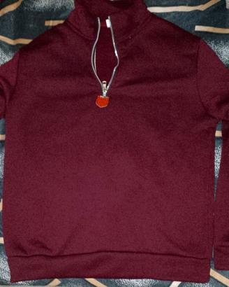 Felpa bordeaux mezza zip collo alto stile casual