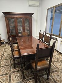 ANTICA SALA, TAVOLO CON 6 SEDIE E ARMADIO VETRINA
