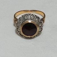 Anello vintage in oro 18 kt con diamanti e granato