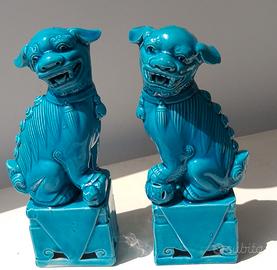 Cani Leoni Guardiani Foo Porcellana Smalto Turches