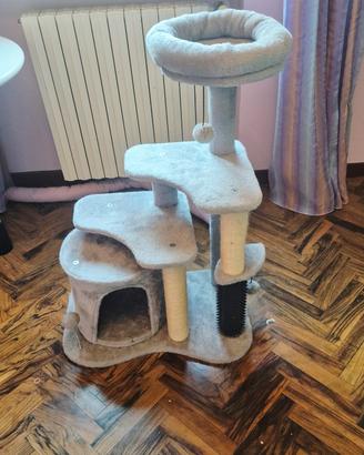 Torre per gatti con cuccia, tiragraffi e palline 