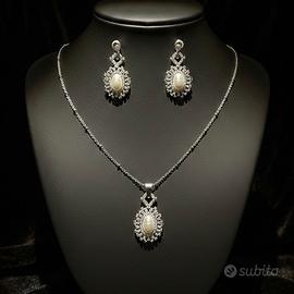 Collana rodio vintage Ciondolo Orecchini perle