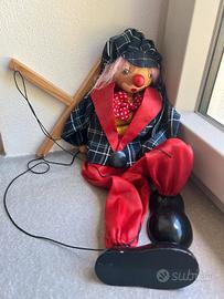 Marionetta Clown in Legno Abito in Stoffa 45 cm
