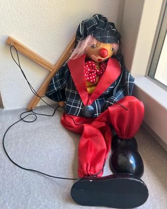Marionetta Clown in Legno Abito in Stoffa 45 cm