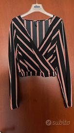 Camicetta corta avvolgente - Nero/Rose