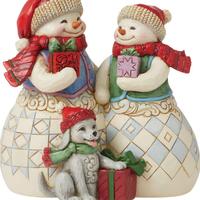 Statuetta Jim Shore SNOWMAN COUPLE WITH PUPPY