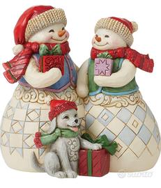 Statuetta Jim Shore SNOWMAN COUPLE WITH PUPPY