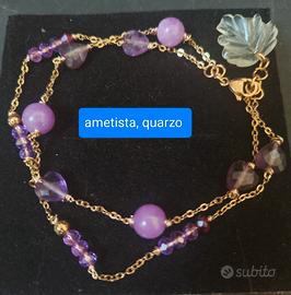 bracciale 2 fili,ametista,cuoricini,quarzo