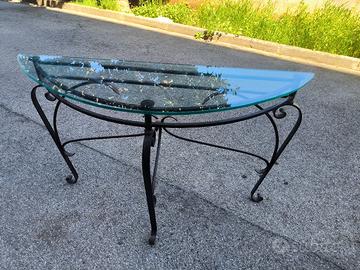 tavolino ingresso ferro battuto e vetro temperato